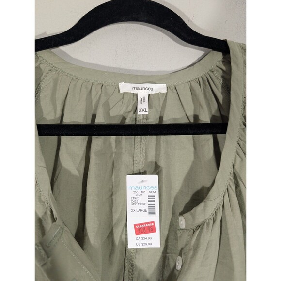 Maurices Womens Sage Short Sleeve Button Up Blouse Sz XXL Mature Modest Prairie - Picture 4 of 7